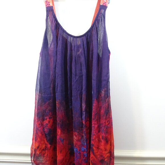 Free People Gauzy Tank Top Pink Purple Size M Flowy Boho Embroidered Sheer Flora - Picture 2 of 6